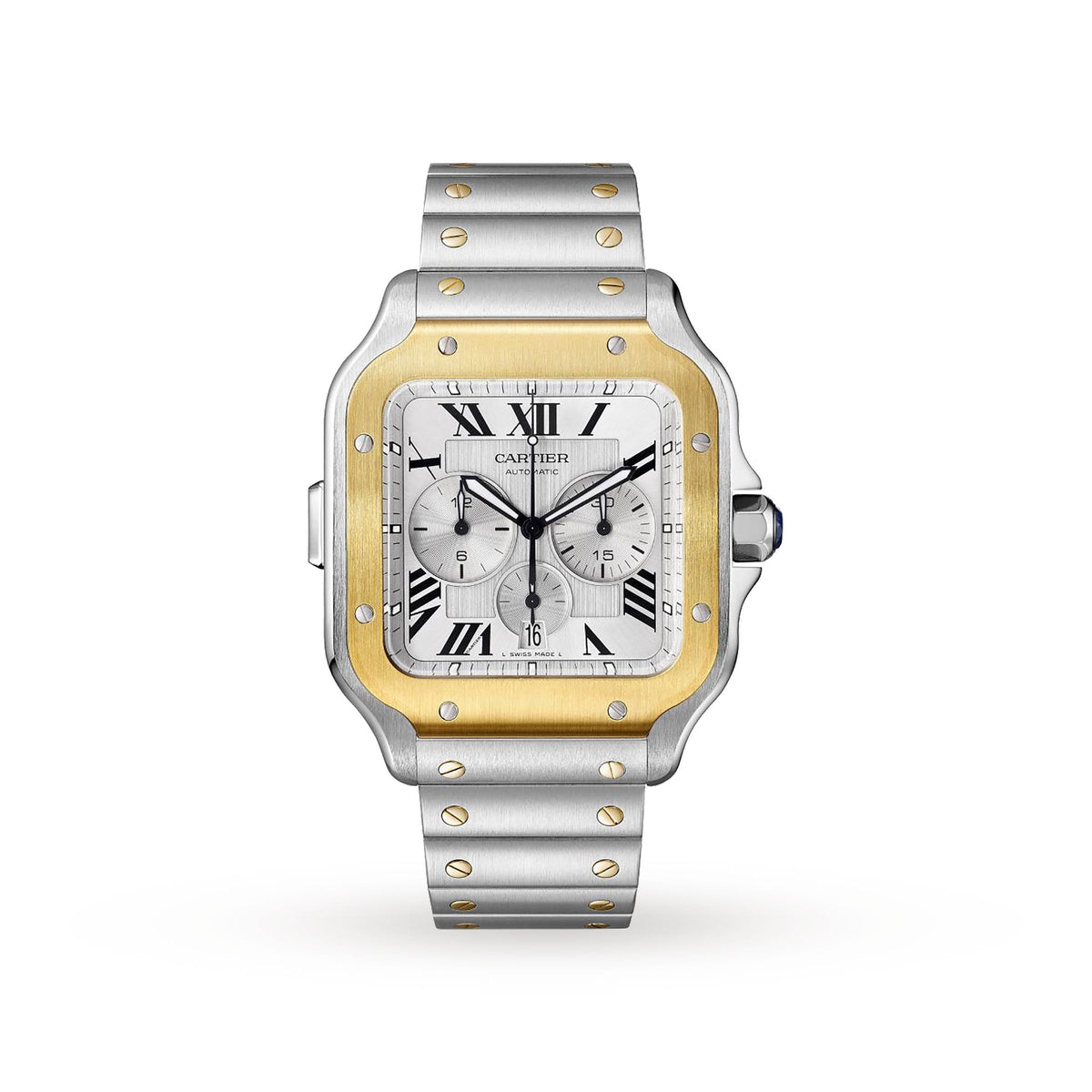 Santos de Cartier Chronograph | 43mm, Two-Tone Steel & 18K Yellow Gold, Silver Dial