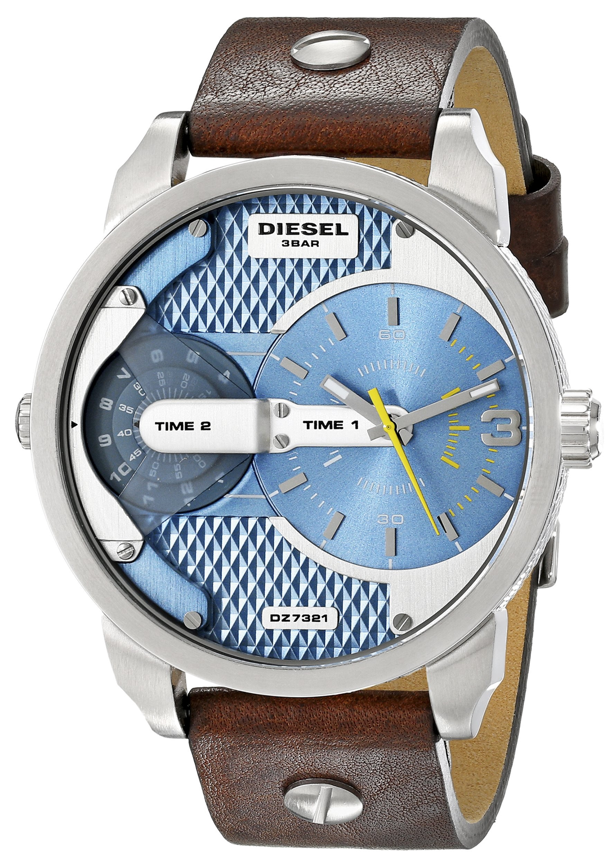 Diesel DZ7321 Mini Daddy Chronograph Men's Watch – Light Blue Dial & Brown Leather Strap